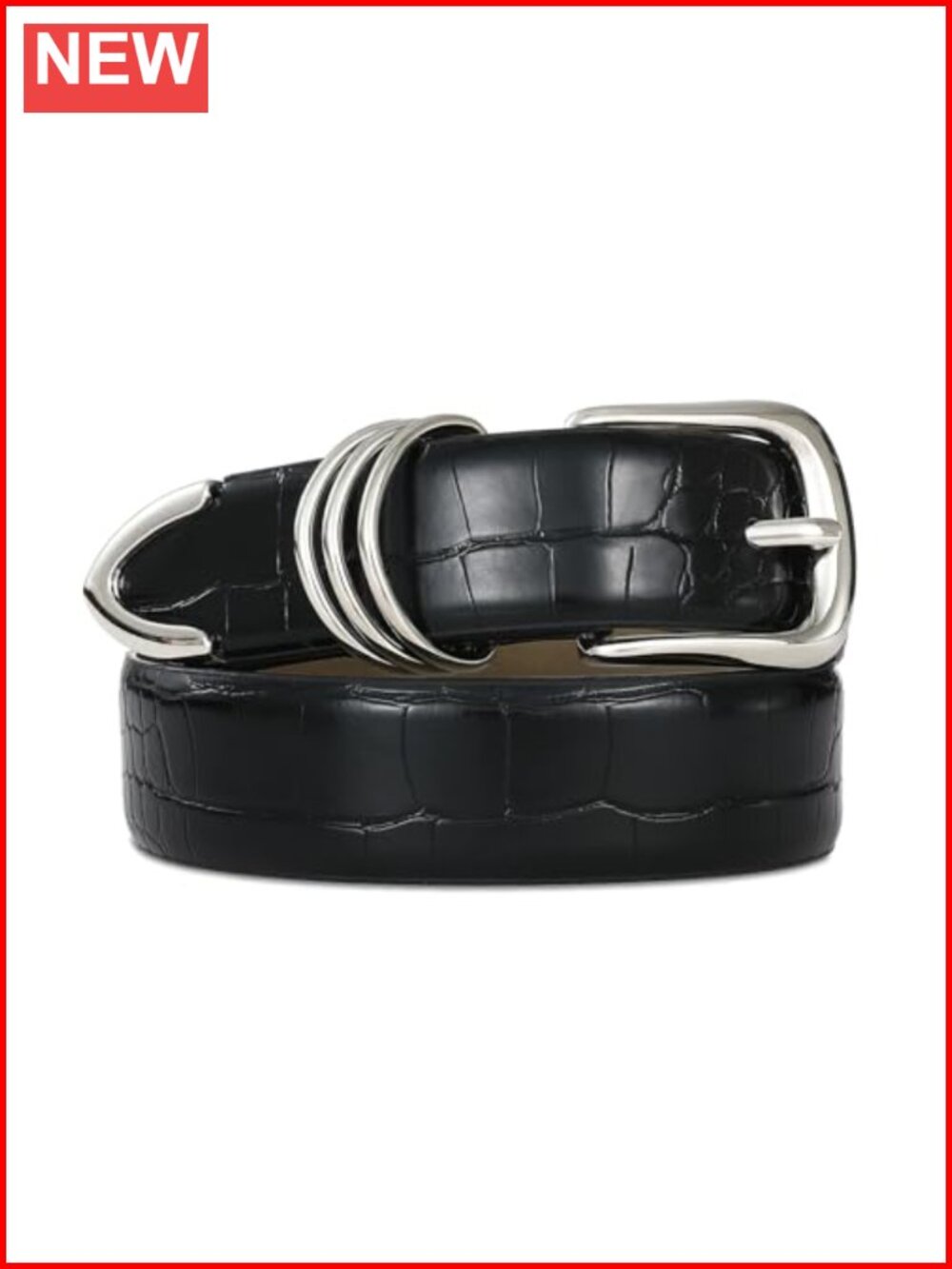 Women's Crocodile Embossed Leather Belt Silver Buckle Waist Belt